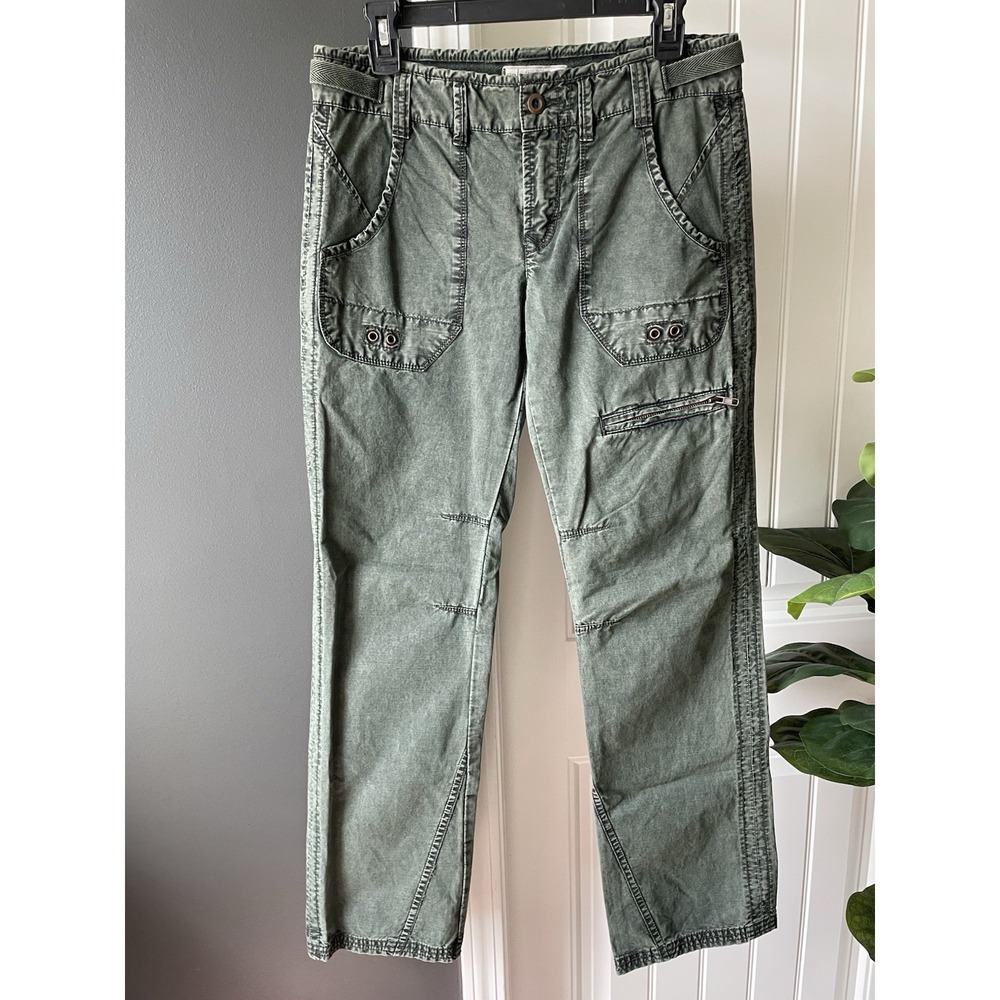 Free People Olive Green Cargo Pants Women's Cotton Button Zip Pockets Grommet 6
